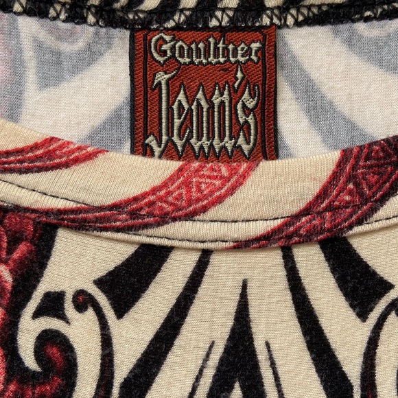 Jean Paul Gaultier 90s Vintage Tee Tattoo Skeleton T-shirt Back Slit 38 M fits S - Picture 3 of 17
